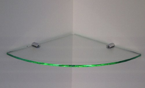 ESD Eckregal aus Acryl mit Chrom-Befestigungsklammern, 1 Regalbrett, Modern, Halbkreisförmig, Wandmontage, 240 mm x 240 mm
