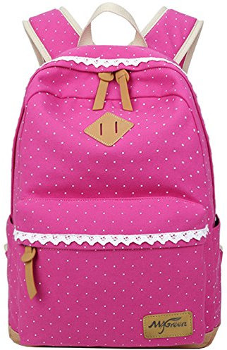 Fashion Mädchen Schulrucksack Damen Canvas Rucksack Teenager Baumwollstoff Schultasche Outdoor Freizeit Daypacks mit Schicker Lace (Rosa)