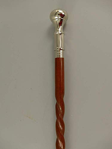 Spazierstock, Vintage Gehstock mit silbernem Knauf Spiralförmiger Brauner Schuss