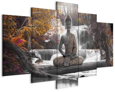 Cuadros B&D XXL - Leinwandbild Wasserfall Natur Baum, 200x100 cm, 5-teilig | Hochwertige Leinwand, sofort aufhängbar, ideal fürs Wohn- oder Schlafzimmer, wasserfest und lichtecht, langlebig, stilvoll