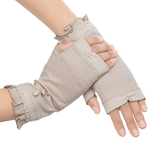 Kenmont Women Summer Sun Uv Protection Cotton Cycling Driving Gloves Mittens (Beige)