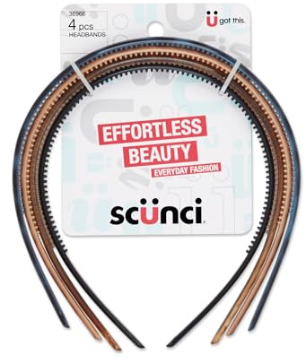 Scunci by Conair Effortless Beauty Skinny headband -plastic Headbands for Women and Men - hair accessories for women - Neutral Colors - 4 Count