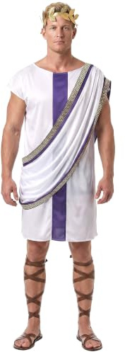 DEGUISE TOI - Déguisement romain homme - Tunique - Coiffe - Taille Unique (42) - Blanc - Déguisements adultes - 100% Polyester - Lavage à la main - Carnaval