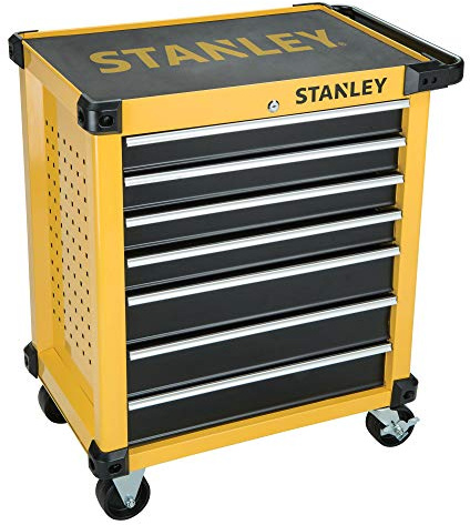 Stanley FatMax Werkstattwagen/Werkzeugwagen, Transmodul-System, mit 7 Schubladen, 2 Schlüsseln, bis 300kg Gesamtbelastbarkeit, mit 4 Rollen fest und schwenkbar, rutschhemmende Matten, STMT1-74306