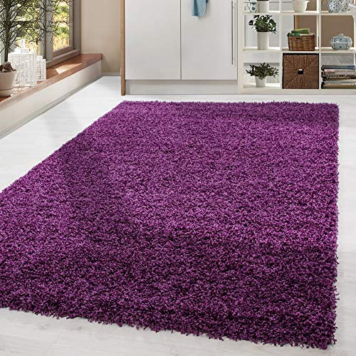 HomebyHome Shaggy Hochflor Teppich, 300x400 cm, Lila, weich, flauschig, modern, einfarbig, Für sehr große Räume, für Wohnzimmer Schlafzimmer Flur