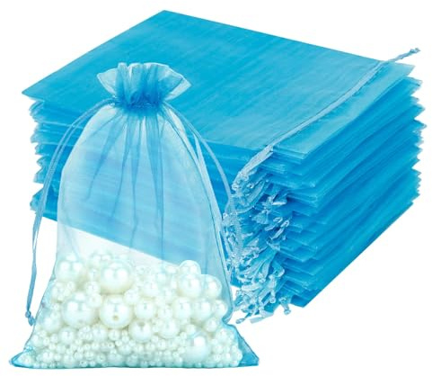 jijAcraft 100pz Sacchetti Regalo in Organza Grandi 13x18cm Borse Organza con Coulisse, per Matrimonio Festa Favore, Caramella, Gioielli (Lago Blu)
