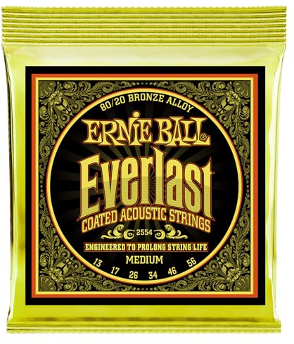 Ernie Ball Everlast Medium Coated 80/20 Bronze Akustik-Gitarrensaiten, Stärke 13-56