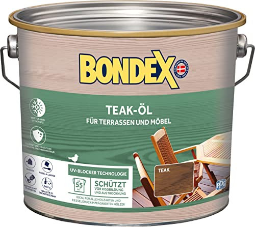Bondex 330059 Teak-Öl 2,5 L für 55 m² - Extrem wasserabweisend - Schützt vor Rissbildung und Austrocknung - Atmungsaktiv
