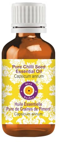 Deve Herbes Pure Chilli Seed Essential Oil (Capsicum annum) Non-Sticky | Non-Greasy | Warm Spicy Aroma | for Aromatherapy, Massage & DIY Use 50ml
