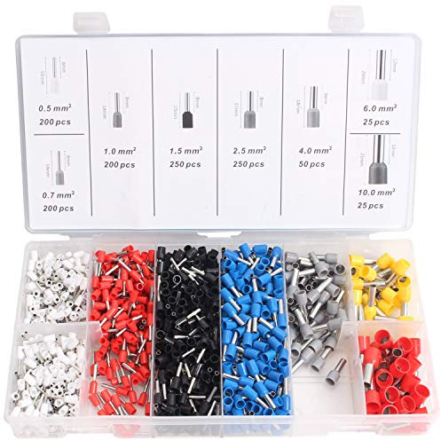 CCLIFE Terminali di Cablaggio 1200 Pezzi Connettori elettrici isolati Assortiti,Terminali di Cavi elettrici a crimpare Kit di assortimento 0.5-10mm²