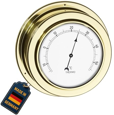 TFA Dostmann Analoges Thermomter Maritim, 19.2015, aus Messing, Kontrolle der Raumtemperatur, goldfarbend, L 140 x B 56 x H 140 mm