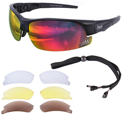Rapid Eyewear Edge Schwarz RADSPORT UND LAUFEN BRILLE. Rad Sonnenbrille mit Polarisierte Verspiegelt Wechselgläsern. Fahrradbrille Für Damen und Herren. UV Schutz 400