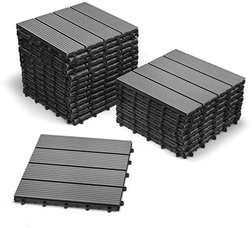 XXS® 22er Sparset für 2 m² WPC Fliese für Balkon Garten Terrasse Kunststoff Gartenfliese mit 4 Latten FSC® 100% zertifiziert Terrassenfliese in anthrazitfarben Balkonfliese Bodenbelag mit Drainage Unterkonstruktion Variationsset (mögliche Varianten: Farbe teakfarben / anthrazit / schoko und Setgröße einzel / 11er Set / 22er Set) montiert
