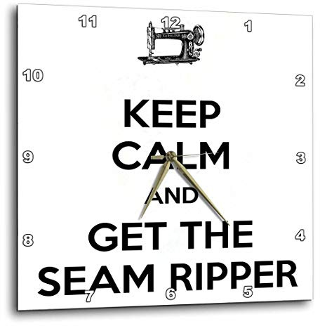 3dRose DPP_172006_1 Keep Calm and Get The Seam Ripper, White and Black, Wall Clock, 10 by 10-Inch