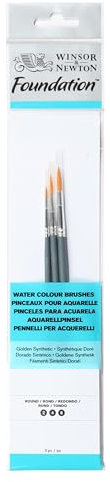 Winsor & Newton Pinceles para acuarela Foundation, set de 3 Unidades, sintéticos, pinceles redondo nº 3, 4 y 6