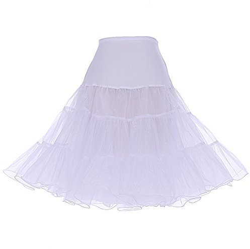 Dresstells Jupon années 50 Vintage en Tulle Rockabilly Petticoat Longueur 66cm/26,White S
