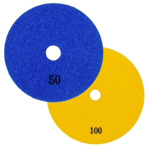 EDW Diamant-Schleifpad Spar-Set Trockenschliff D 100mm Körnung 50 und 100 Klettaufnahme Fliesen Naturstein Kunststein Granit, Marmor Glas Keramik