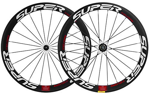 Superteam 50mm Clincher Wheelset 700c 23mm Width Cycling Racing Road Carbon Wheel Decal (White and Red Decal)
