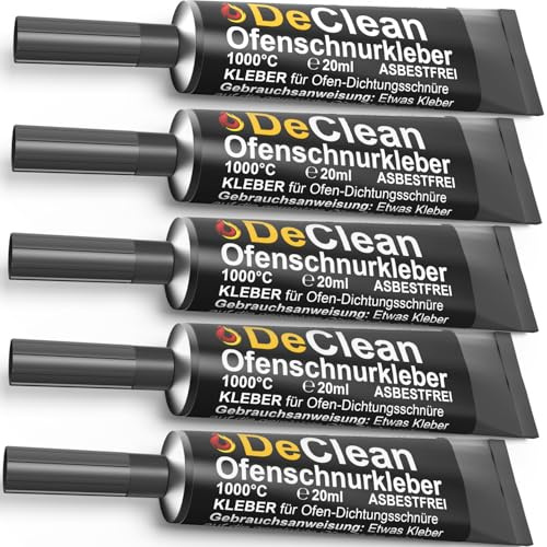 DeClean 5 x feuerfester Kleber für Kamin, Schamottstein und Dichtung - hitzebeständig bis 1000°C - Hochtemperatur Ofenschnurkleber für Dichtschnur, Dichtband