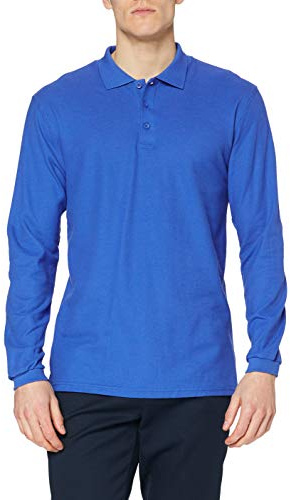 Fruit of the Loom Men's Premium Long Sleeve Polo Shirt, Royal, Large
