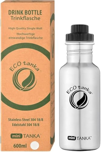 ECOtanka 0,6 Liter miniTANKA™ Edelstahl Trinkflasche Reduzier-Verschluss, Nachhaltige Trinkflasche für Sport, Outdoor, Fitness, Wandern und Freizeit, BPA-Frei, Auslaufsicher