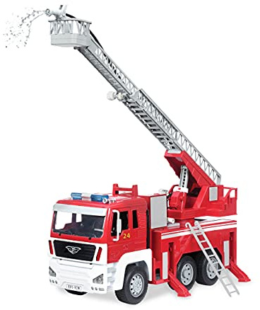 DRIVEN by Battat WH1213Z standardserie brandleksak utdragbar stege, ljus och ljud – lastbilar och arbetsfordon för barn i åldern 3+, röd, skala 1:16