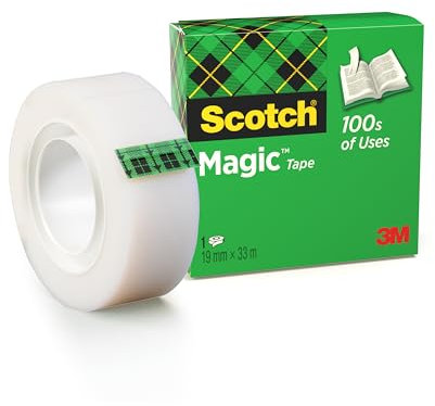 Scotch Magic Tape - 1 Rolle, 19 mm x 33 m - Unsichtbares Klebeband für allgemeine Zwecke zur Reparatur, Etikettierung und Versiegelung von Dokumenten