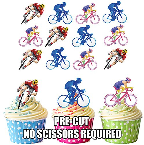 AK Giftshop Cyclist Cake Decorations - Edible Cup Cake Toppers (Pack of 12)
