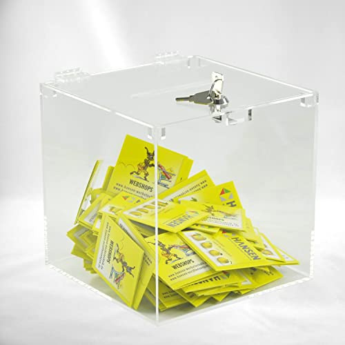 Hansen Losbox abschließbar, Einwurfbox aus Acrylglas, 40 x 40 x 40 cm | Einwurfbox, Sammelbox, Aktionsbox, mit Schloss