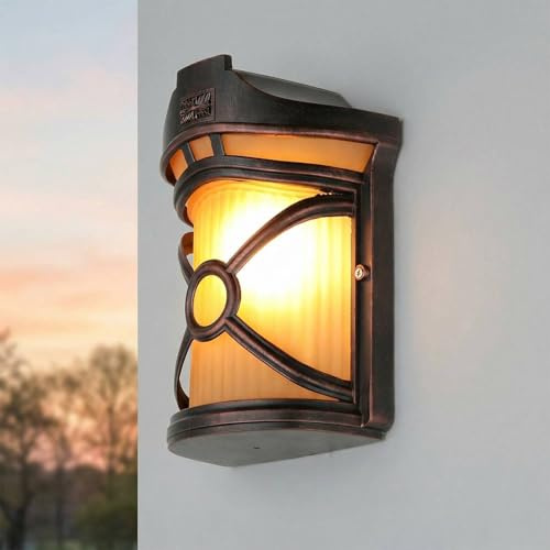 Licht-Erlebnisse Außenwandlampe Metall Glas in Braun Antik Creme IP44 Garten Balkon T:15 cm E27 max. 60W Rustikal blendarme Außenleuchte Terrasse DON