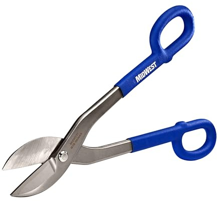 MIDWEST Bulldog Tinner Snip - 16-Inch Straight/Wide Curved Metal Cutter with Forged Blades & Kush'n-Kote Grips - MWT-167B