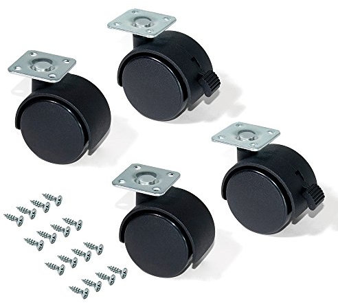 Emuca 2036617 Set di 4 Rotelle Pivotanti Nere per Mobile con Piastra di Assemblaggio e Cuscinetto a Sfere, Diametro 50 mm, Nero, 50mm
