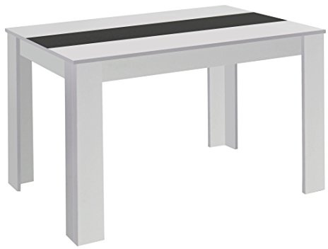 CAVADORE 80346 tavolo Nico, 160 x 90 cm, in melamina di colore bianco, inserto nero/bianco