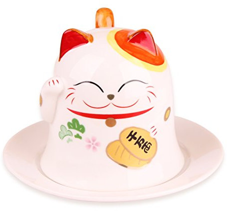 Goodwei Maneki Neko Tasse aus Porzellan im Design der japanischen Glückskatze - inkl. Untertasse, 230ml
