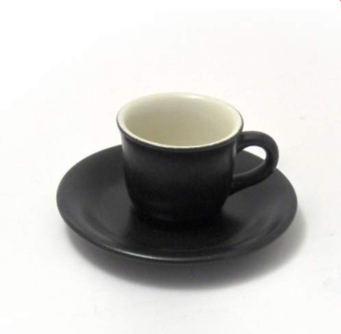 TOPGRES Servizio da caffè di 6 TAZZINE con Piattini in GRES Bicolore Bianco Nero, 0.07L 8x5(H) cm