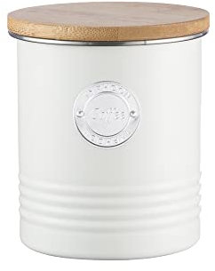 Typhoon LIVING Kollektion Zuckerdose luftdicht, Pastellcreme Dose für Kaffee, 1 Liter, Vorratsbehälter aus Stahl, Bambusdeckel, Luftdichte Kaffeedose mit Silikondichtung, 12 x 12 x 14 cm