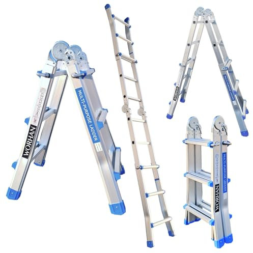WORHAN Escalera 302cm Aluminio Telescopica 3.02m Multifuncion Multiuso Aluminio Plegable Tijera L3