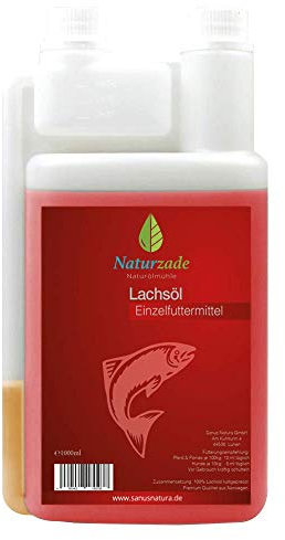 Naturzade Lachsöl 1 Liter Dosierflasche für Hunde & Pferde mit Omega 3 und Omega 6 Fettsäuren, Fischöl Barföl