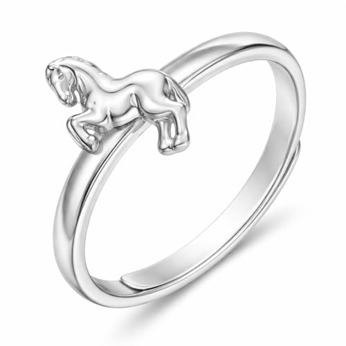 CLEVER SCHMUCK Kinder Ring Pferd Silber größenverstellbar STERLING 925 universell einstellbare Größe für Mädchen im Etui rosa