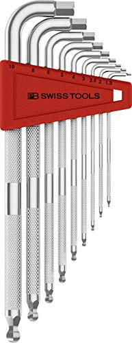 PB Swiss Tools Safety Hex Key L-Wrench Set PB 3212.LH-10 CN | 100% Swiss Made | 9-Piece Allen Set Size 1.5-10 mm with Ball End, in Practical Holder
