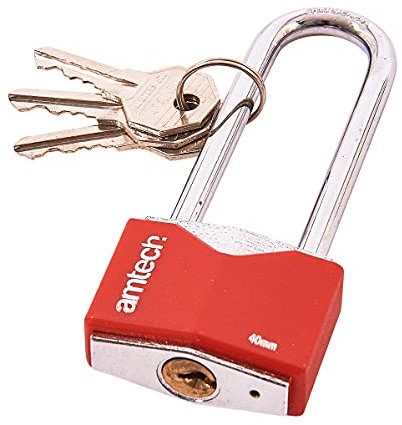 Amtech T0707 40mm Long Shackle Rhombic Chrome Plated Iron Padlock