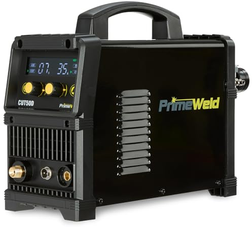 PrimeWeld 50A Air Inverter Plasma Cutter, Portable Plasma Cutting Machine, Premium and Rugged Plasma Cutter Kit, Automatic Dual Voltage 110V/220V AC with Plasma Torch, 1/2 Clean Cut, CUT50D