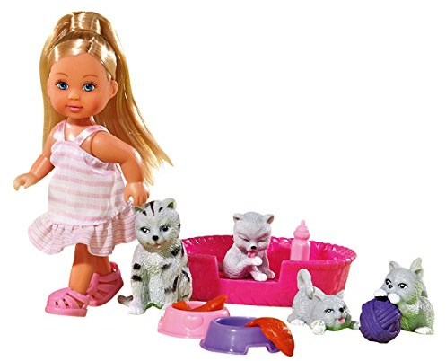 Simba 105734191 - Evi Love Animal Friends, Spielpuppe mit ihren Tierfreunden, 2-fach sortiert, es wird nur ein Artikel geliefert, 4 Tiere mit Zubehör, 8 Teile, 12cm