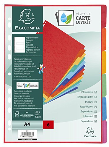 Exacompta 89H Premium-Register Nature Future für DIN A4 aus extra starkem Colorspankarton 6-teilig volle Höhe 21 x 29,7 cm vollfarbig 6 Farben mit Indexseite zum selbstgestalten Trennblätter