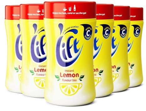 Lift Instant Lemon Flavoured Tea | Enjoy Hot or Iced Lemon Tea | Multipack of 6 x 165g Jars
