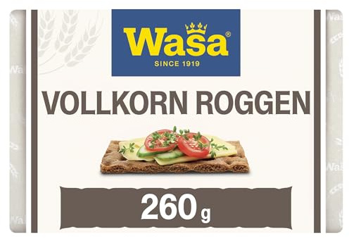 Wasa Spezialitäten Knäckebrot Vollkorn Roggen, 12er Pack 260g | Der besonders knusprige und herzhafte Roggenklassiker, 100% Vollkorn, Reich an Ballaststoffen