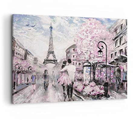 Bilder auf Leinwand 100x70cm Leinwandbild Paris Weg Illustration eiffle Groß Wanddeko Bild Schlafzimmer Küche Deko Wandbilder Dekoration Wohnzimmer Wall Decor Canvas Wand Kunstdruck Art AA100x70-3149