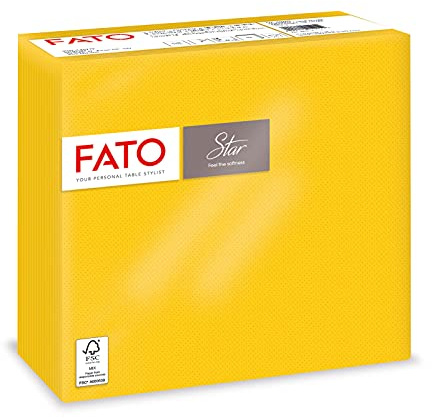 Fato - Servilletas de Papel Desechables, Suavidad y Blandura, Paquete de 40 Servilletas, Tamaño 38x38 dobladas en 4, 2 capas, Color Amarillo, Papel 100% Pura Celulosa, Certificado FSC