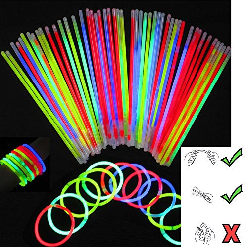 SHATCHI 100Pcs Glow Sticks 20cm Neon Party Accessories for Kids: Perfect Halloween, Disco, Birthday, Football Party Bag Fillers Decorations – Glow-in-the-Dark Bracelets, Necklaces Unisex Favours