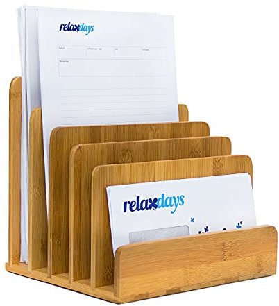 Relaxdays Dokumentenhalter Bambus, 5 Fächer, Prospekte, Zeitschriften, Briefablage, HBT: ca. 23 x 24,5 x 20,5 cm, Natur, Braun